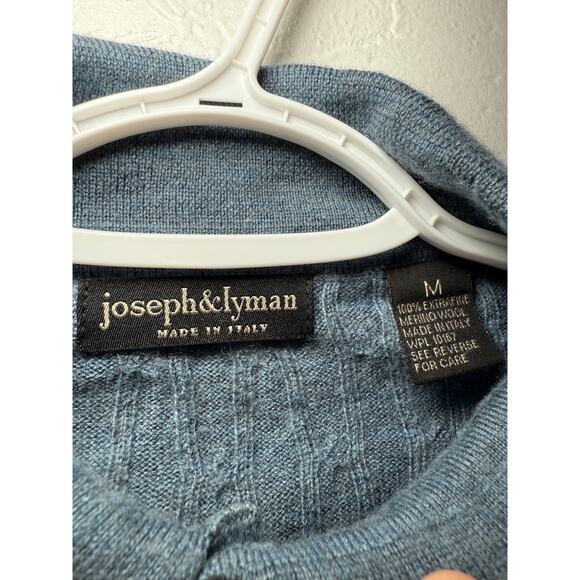 Joseph & Lyman henley merino wool blue sweater mens medium preppy quiet luxury - Picture 3 of 7